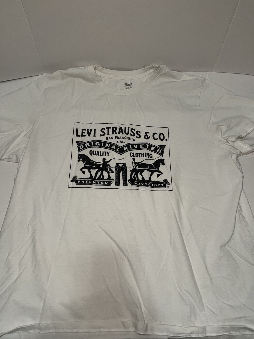 Levi's Men's T-Shirt White Two Horse Logo Graphic Crewneck Size XXL
